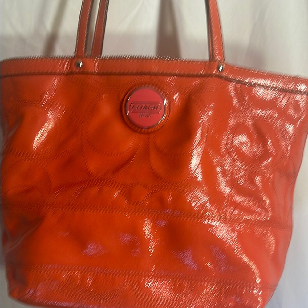 Coach Orange Patent Leather Tote Bag